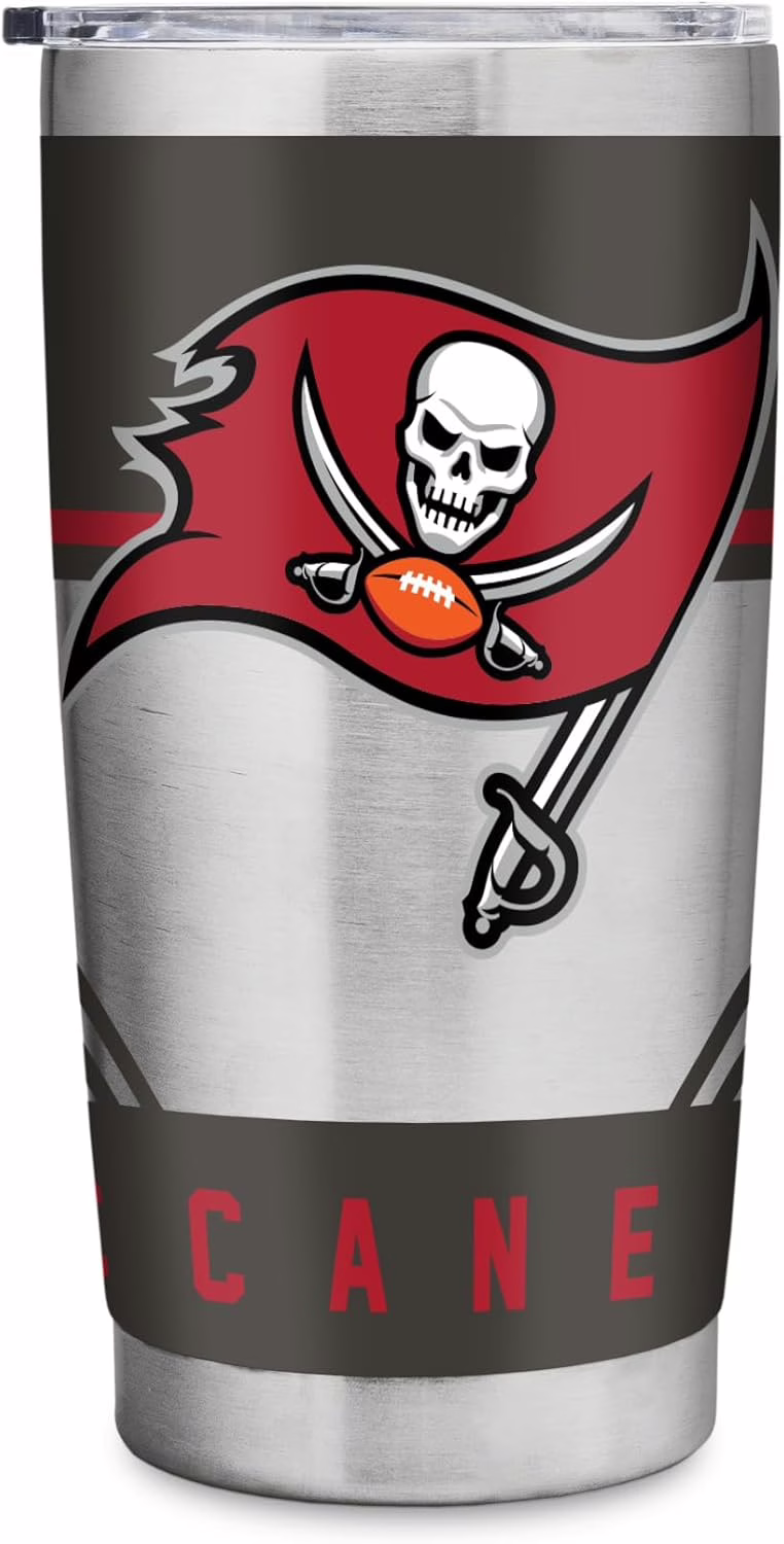 Rico Industries NFL Football 20oz Stainless Steel Tumbler with Lid – Great For Coffee, Tea, Water or Cocktails